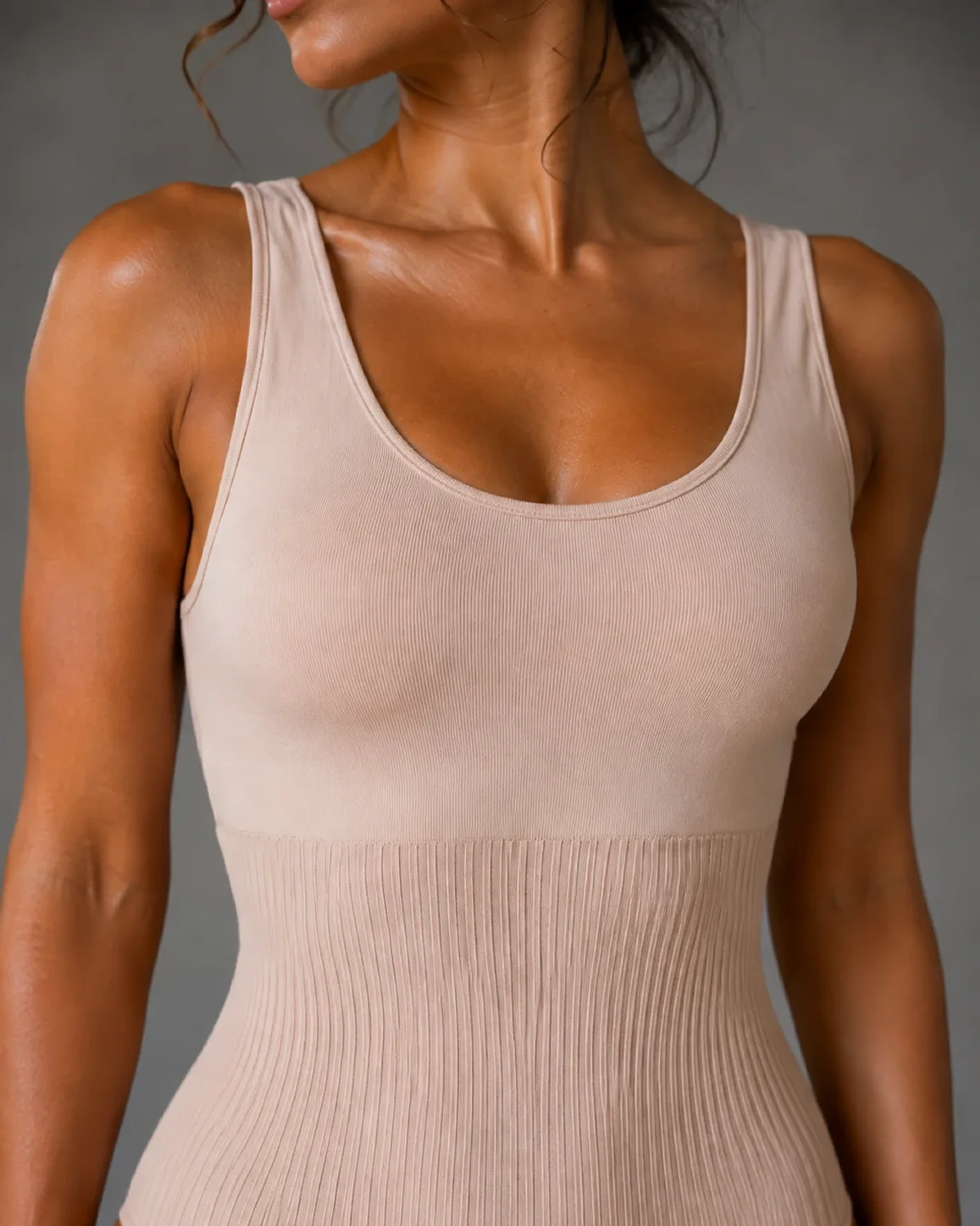 Neovia Shapewear Bodysuit — Nude, ribbed fabric detail