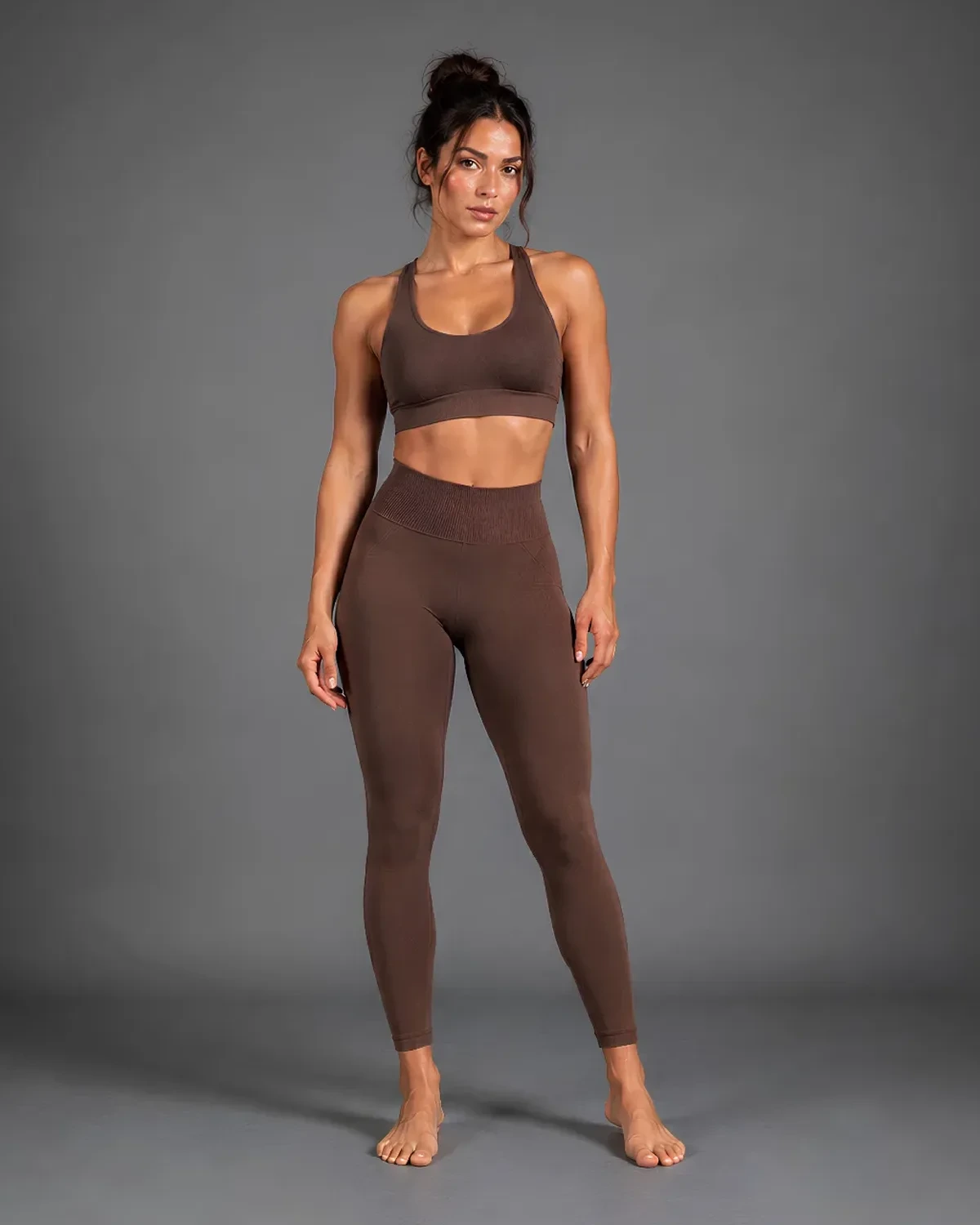 Neovia Sculpting Legging — Brown, front view, standing