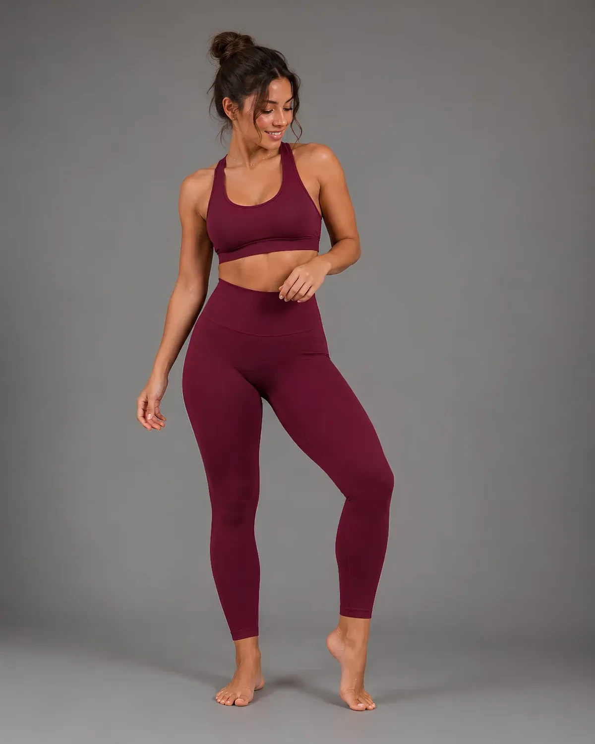 Neovia Sculpting Legging — Cherry, three-quarter view